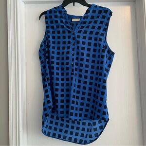 New York & Company Blue Grid Sleeveless Blouse